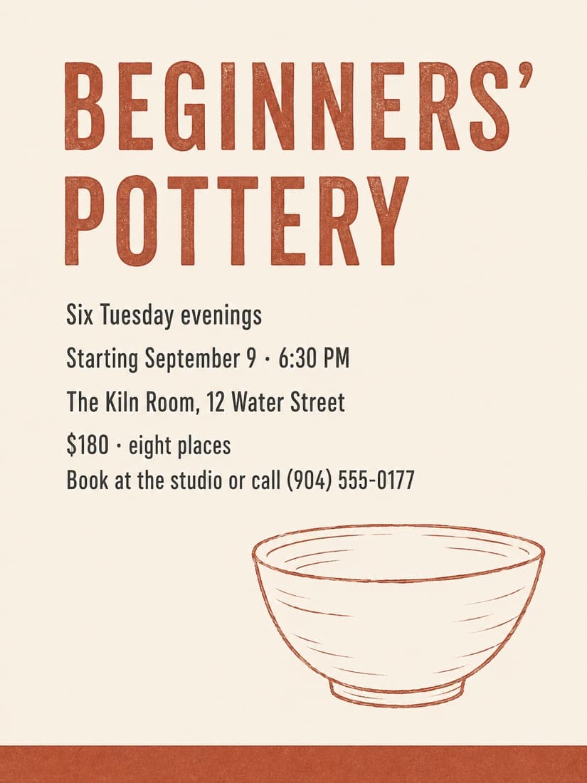 A clean class or workshop flyer with no AI-generated look