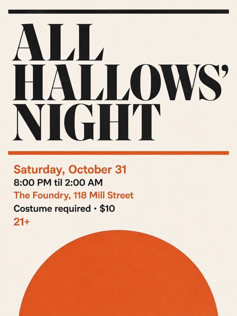 A clean halloween party flyer with no AI-generated look