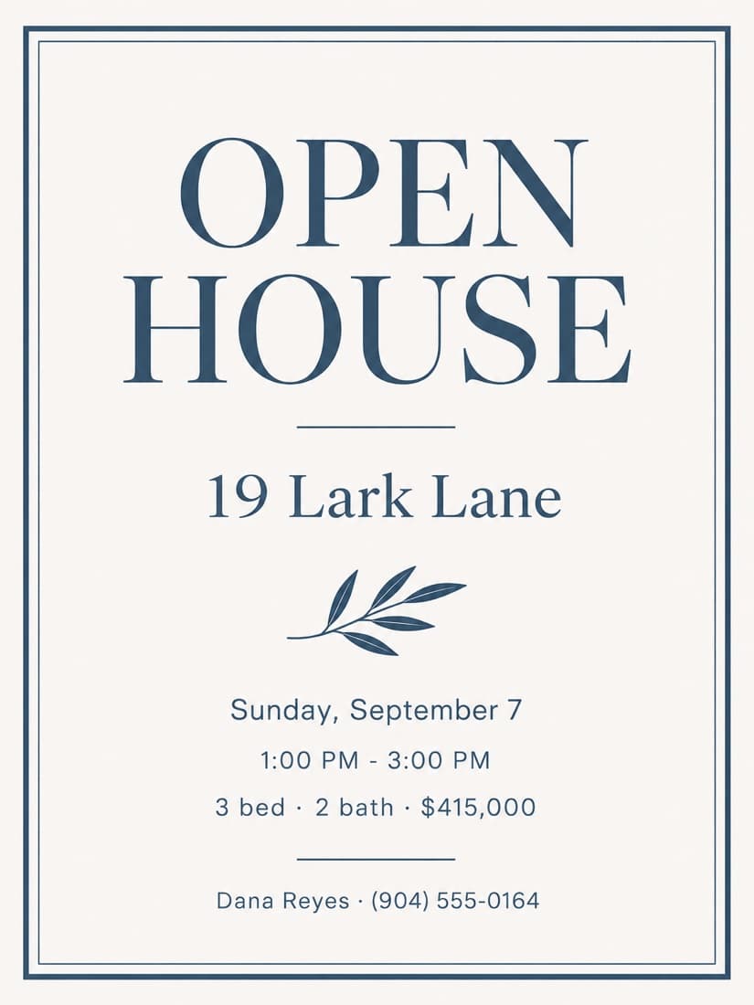 A clean open house flyer with no AI-generated look