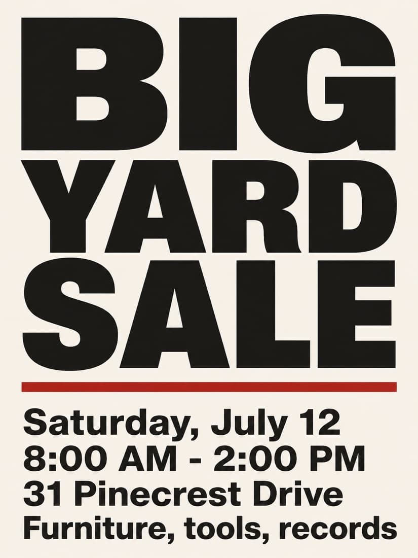 A clean yard sale flyer with no AI-generated look